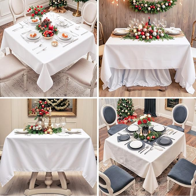 Square Tablecloth 52 x 52 Inch White 6 Pack Tablecloths Stain-Wrinkle Resistant Washable Polyester Table Cloths for Holiday, Buffet Parties, and Weddinge