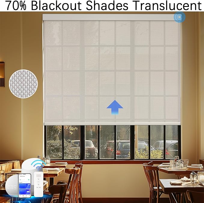 COOLWINDS Motorized Blinds with Remote Cordless Automatic Motorized Shades Custom Blinds for Windows Smart Curtains Compatible with Alexa Google Home(3% Solar Beige,W61 x H72in)
