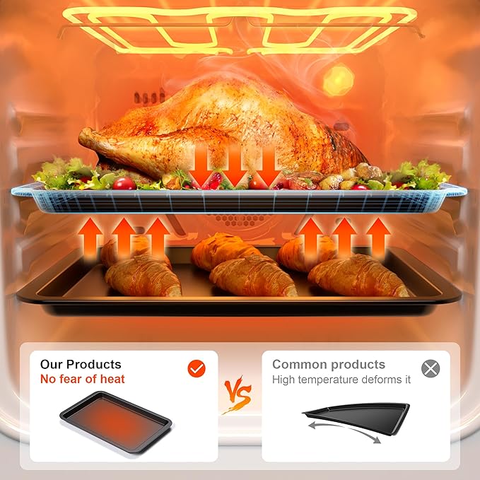 HONGBAKE XL Large Baking Sheet Set-19x13.25 in, Large Cookie Sheet Pan, Nonstick Oven Tray with Wider Grips, 3 Pack Bakeware, Dishwasher Safe - Dark Grey