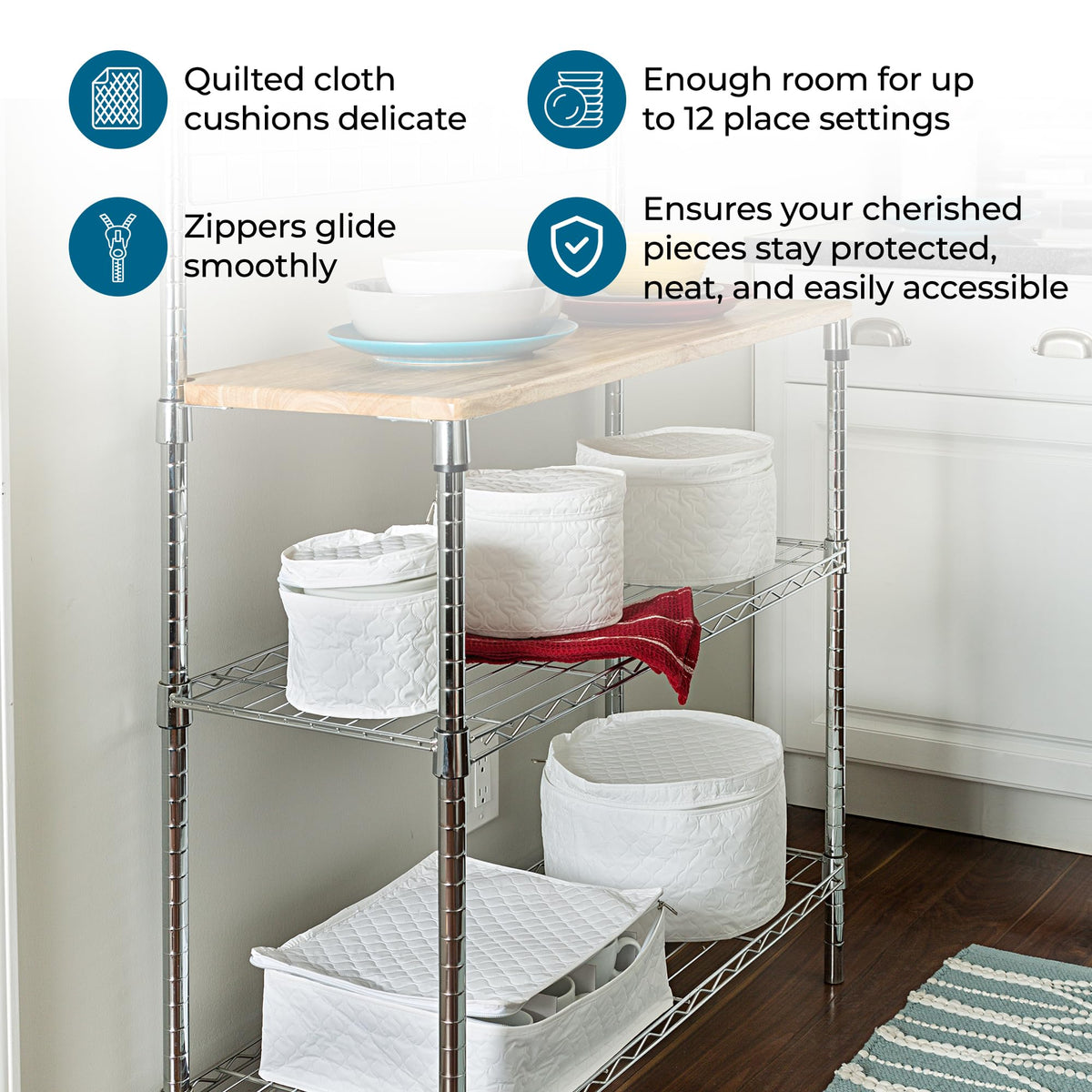 Honey-Can-Do Dinnerware Storage Containers Set, Perfect for Dish Storage, China Storage, and Cup Storage, Quilted Containers To Keep Your Heirlooms and Fine China Protected and Organized, 5-Piece Set