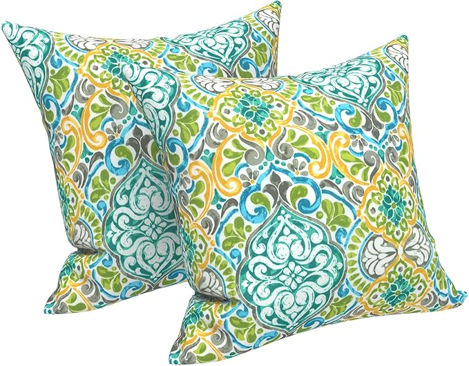 LVTXIII Outdoor Throw Pillows, Decorative Throw Pillows with Inserts, 20"x20" Square Pillows for Bed, Couch, Sofa and Patio Furniture, Set of 2, Damask Green