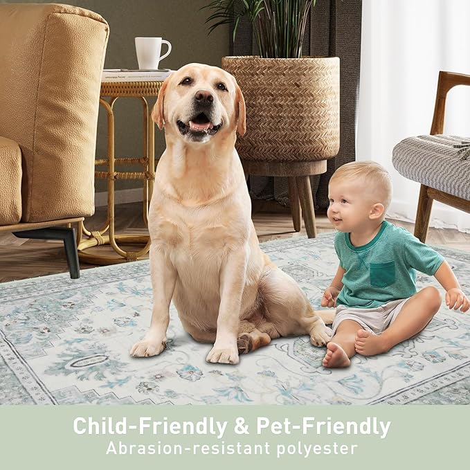 3x5 Soft Washable Area Rugs for Living Room and Bedroom, Non-Slip Stain Resistant Indoor Carpet, Cozy Floor Mat for Dining Room, Office,Stain Resistant Entryway Green Floral