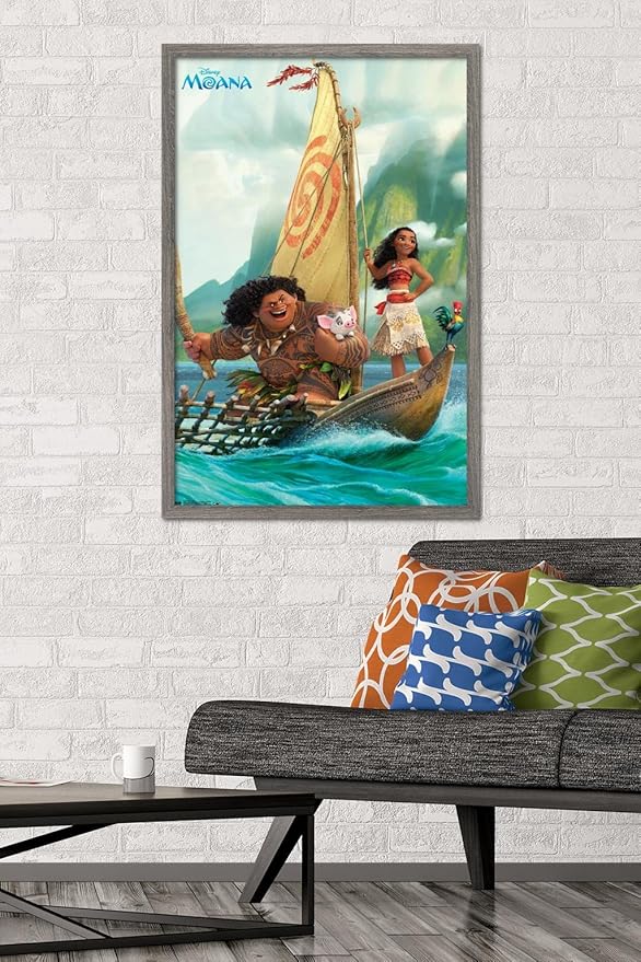 Disney Moana - Group Wall Poster, 34L" x 22.4W", Barnwood Framed Version