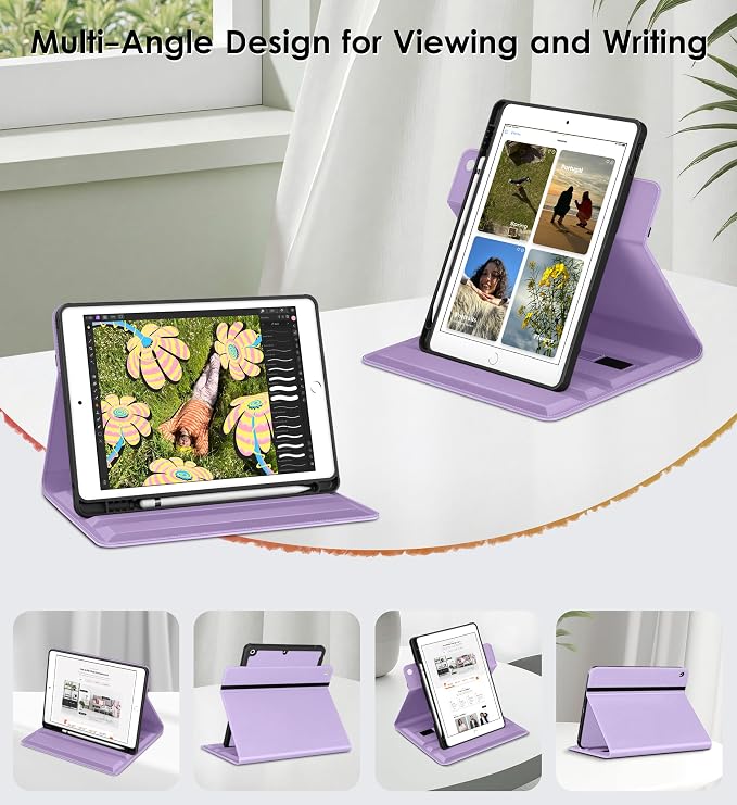 DTTO for iPad 9th/8th/7th Gen Case 10.2 Inch (2021/2020/2019) Brown | 360 Degree Rotating Premium Faux Leather Folio Stand Cover with Pencil Holder Auto Sleep/Wake Multiple Angles Hand Strap