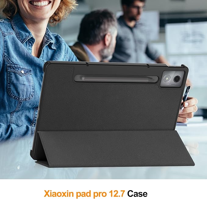 Gylint PU Leather Case for Lenovo Idea Tab Pro/Xiaoxin Pad Pro 12.7 Inch 2025 Ultra Thin Folding Folio Stand Protective Cover Black