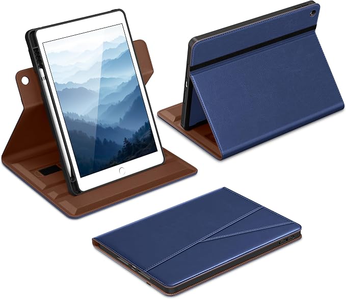 DTTO for iPad 9th/8th/7th Gen Case 10.2 Inch (2021/2020/2019) Brown | 360 Degree Rotating Premium Faux Leather Folio Stand Cover with Pencil Holder Auto Sleep/Wake Multiple Angles Hand Strap