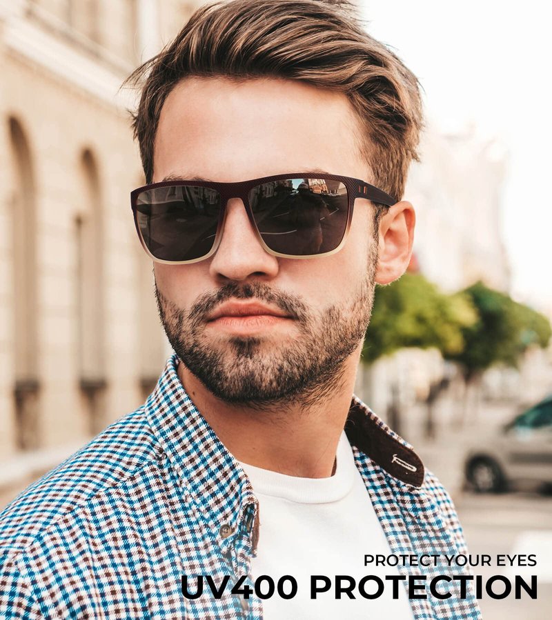 KALIYADI Polarized Sunglasses Men, Lightweight Mens Sunglasses Polarized UV Protection Driving Fishing Golf (Black/Brown/Gradual Brown)