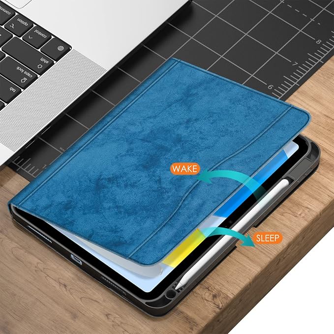 for iPad 10th Generation Case 10.9 inch 2022 with Pencil Holder PU Leather Smart ipad 11th A16 11inch Cover Model: A2696 /A2757 / A2777 Auto Sleep/WakeBlack