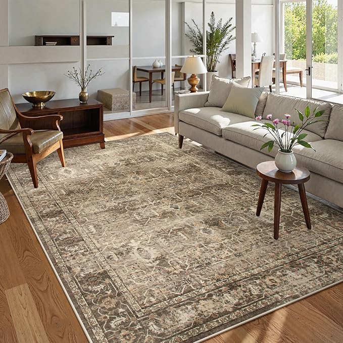 Lahome Vintage 5x7 Washable Brown Rugs for Living Room Bedroom, Soft Dining Room Rugs for Under Table, Non Slip Indoor Throw Carpet for Entryway Kitchen Office (5x7ft,Brown)