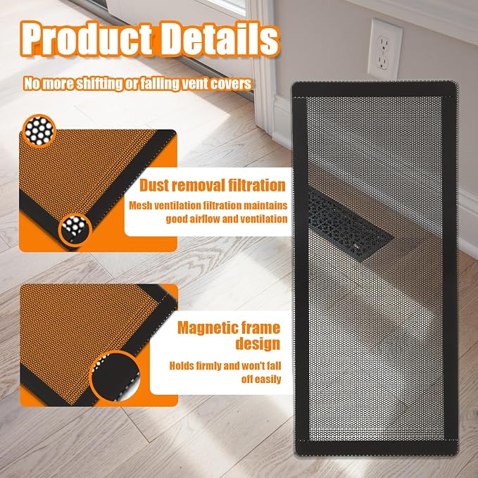 Magnetic Floor Vent Covers- 4"x10" Air Vent Screen Mesh Cover, Floor Register