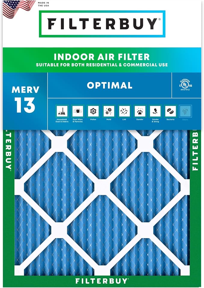 Filterbuy 17.5x21x1 Air Filter MERV 13 Optimal Smoke & Allergy Defense