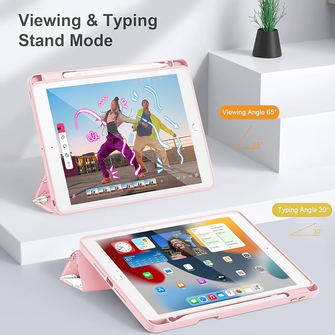 May Chen for iPad 9th Generation with Pencil Holder iPad 8th/7th Gen Case 10.2-inch [Penceil Holder] Trifold Stand Auto Wake/Sleep Clear TPU Protection Back Cover Ballet Shoes