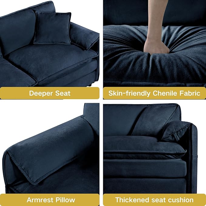 143.31" Oversized Extra Deep Seat Modern Chenille Cloud Couch, Large 4 Seater U Shaped Modular Sofa for Living Room,Bedroom,Apartment,Office(Blue, 143.31 Inch-U Shape)