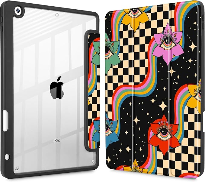 Tuiklol for iPad 10.2 inch 9th / 8th / 7th Gen 2021 2020 2019 Release Case | Built in Pencil Holder - TPU Protection Trifold Stand Stand Clear Back Tablet Cover With Auto Wake/Sleep Blue berries