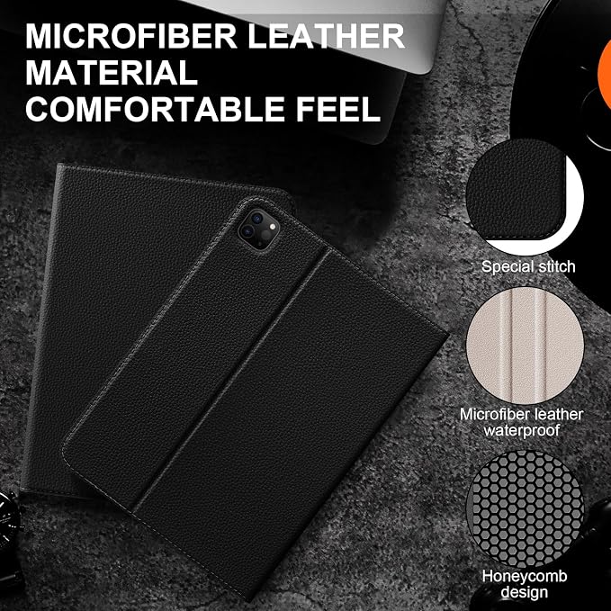 Microfiber Leather Case for iPad Pro 11 Inch (M4/M5) Black | 2024/2025 Auto Wake/Sleep slim Multiple Viewing Angles Shockproof Protective Stand