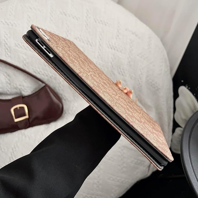 Brown Designer Leather case for iPad 11th Gen 11-inch (2025 A16) &amp iPad 10th Gen 10.9-inch (2022). Soft TPU Back Cover Built-in Pencil Holder Multi-Angle Stand and auto Sleep/Wake