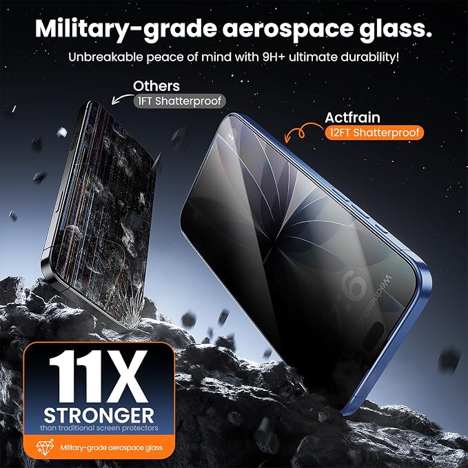 3-Pack for iPhone 16 Plus/15 Plus Screen Protector Privacy 9H+ Tempered Glass Scratch &amp Drop Resistant Smooth &amp Clear Easy Installation Full Coverage