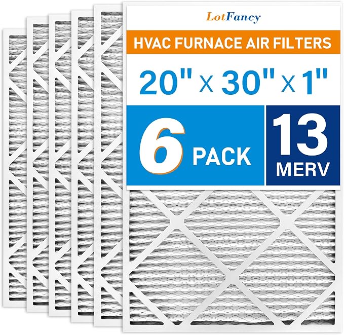 LotFancy 20x30x1 Air Filter MERV 13 6-Pack, Electrostatic Pleated HVAC Furnace