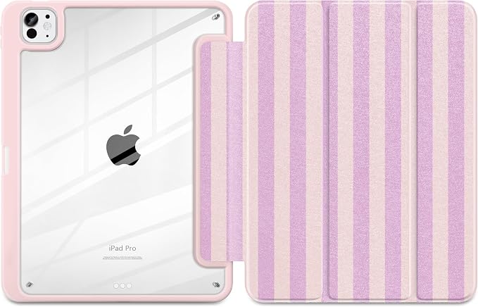 DONGKE for iPad Pro 11-Inch Case (M5 2025 / M4 2024) 6th/5th Generation [Auto Sleep/Wake &amp Pencil Pro Holder] Clear Acrylic Back Smart Trifold Stand Cover Bear &amp Cherry