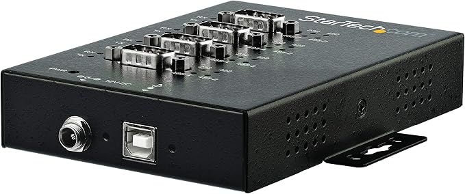 StarTech.com 4 Port Serial Hub USB to RS232/RS485/RS422 Adapter - Industrial USB 2.0 to DB9 Serial Converter Hub - IP30 Rated - Din Rail Mountable Metal Serial Hub - 15kV ESD Protection, TAA