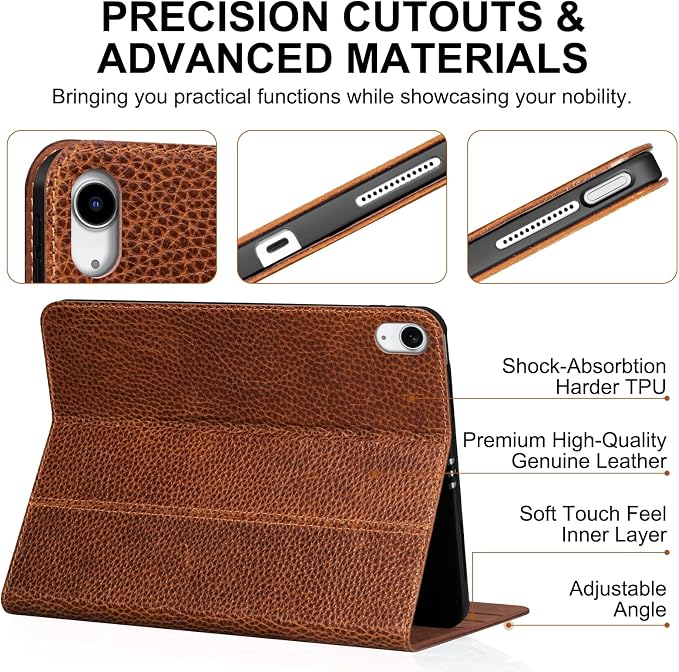 Genuine Leather Case for iPad 11th Gen 11(2025/A16)/10th Gen 10.9 | Slim Protective Cover with Adjustable Stand Auto Wake/Sleep Premium Leather Black