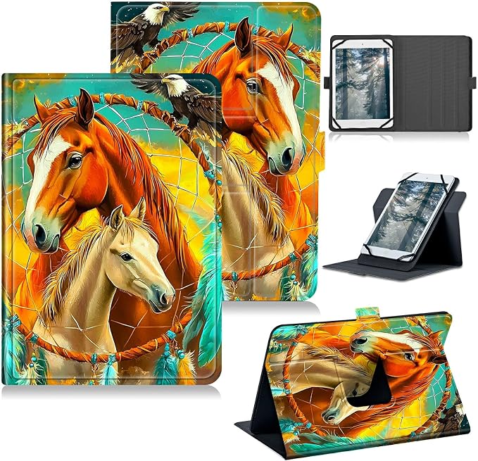 for Walmart Onn 10.1 2024 Onn 10.1 Gen 4 Universal Tablet Case 360 Degree Rotating Kickstand Protective Stand Case with Multiple Viewing PU Leather Shell Case Black Book Cat
