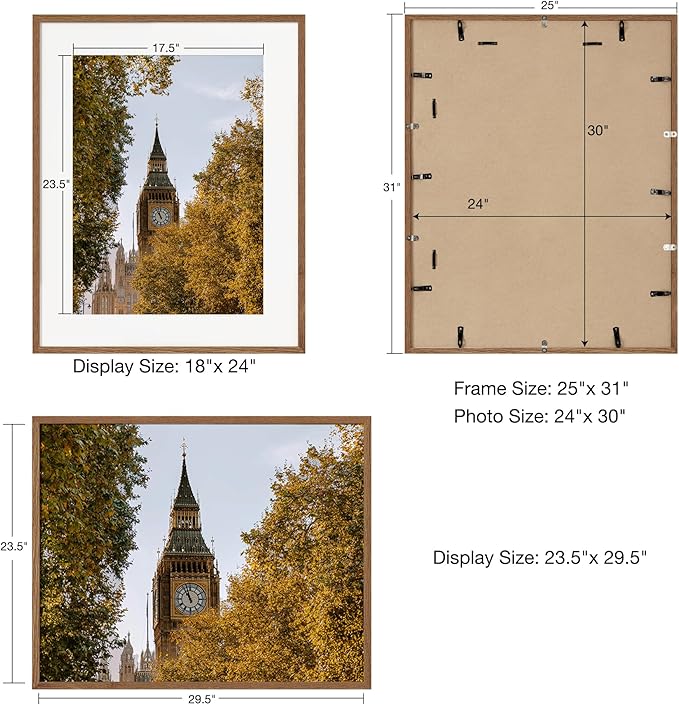 Axeman 24x30 Picture Frame | Solid Oak Wood 24 By 30 Poster Frame With Mat For 18x24 | 24''x30'' Wood Frame | Tempered Glass And Hanging Hardware Included Home Wall Decor Hanging Frame | Walnut, 2 PCs