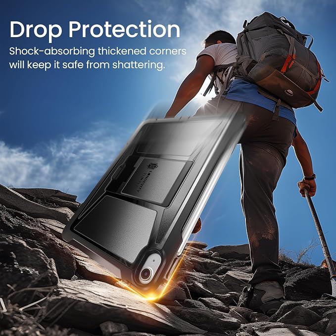 ZtotopCases for iPad Air 11 Inch M4/M3/M2 (2026/2025/2024) iPad Air 5th/4th Generation 10.9 Inch (2022/2020) Built-in Screen Protector Shockproof Cover+ Kickstand - Black