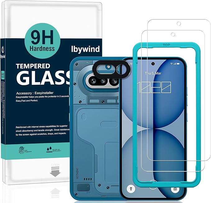 Ibywind for Nothing Phone (4a) 5G Screen Protector2 Pack9H Hardness Tempered Glass and Camera Lens Protectorwith Alignment FrameFull CoverageBubble FreeFingerprint UnlockScratch Resistant