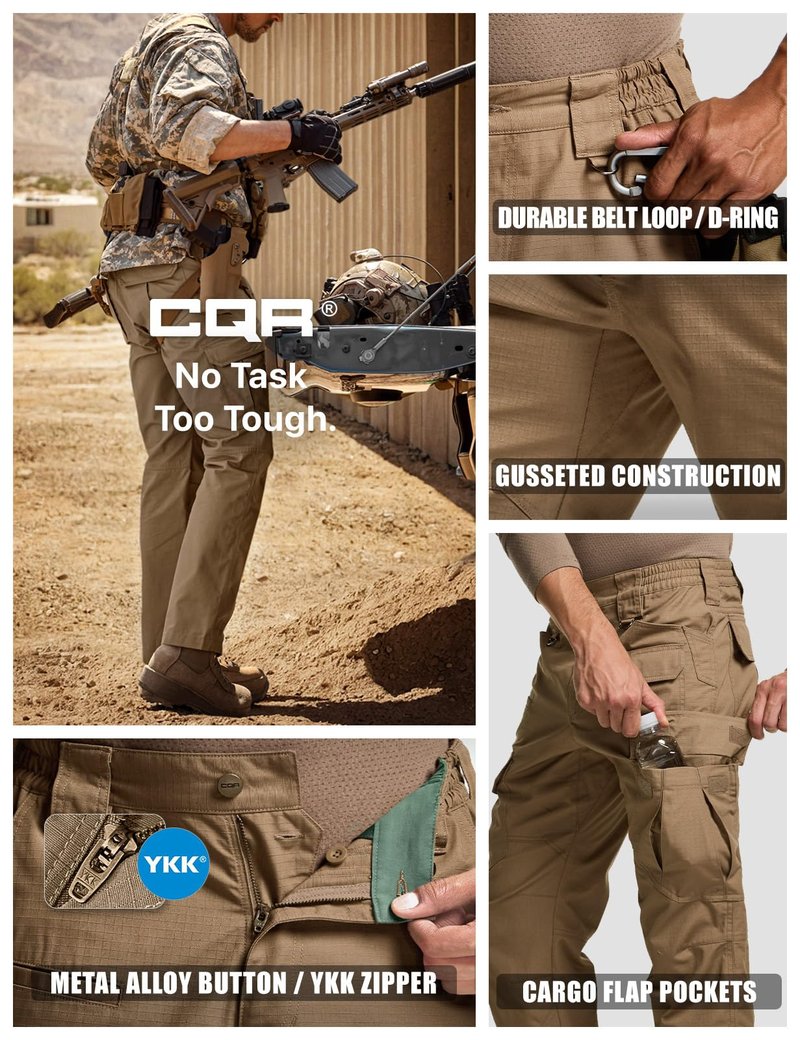 CQR Men's Tactical Pants, Water Resistant Ripstop Cargo Pants, Lightweight EDC Work Hiking Pants, Outdoor Apparel, Raider Mag Cougar, 32W x 32L