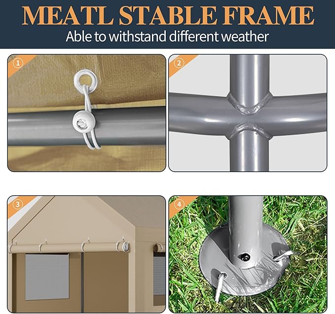 Shintenchi Carport 10' x 20' Heavy Duty Portable Garage, Car Port Canopy with Side-Opening Removable Door & Roll-Up Windows, Car Canopy for Truck,Car,Boat,Motorcycle,Khaki