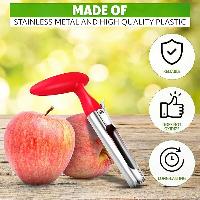 Apple Corer Tool for Big and Small Apples, Stainless Steel (Red)