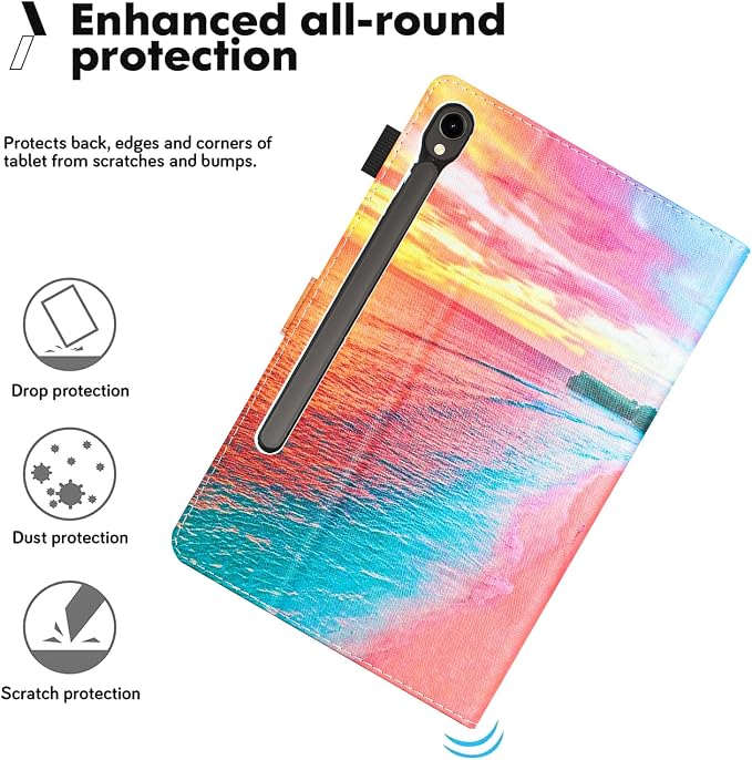 Case for Samsung Galaxy Tab S10 Lite/ S10 FE/ S9 FE 10.9 InchX400/X520/X510 Auto Wake/Sleep Premium PU Leather Folding Stand Cover with Pen Holder &amp Multiple Viewing Angles - Beach