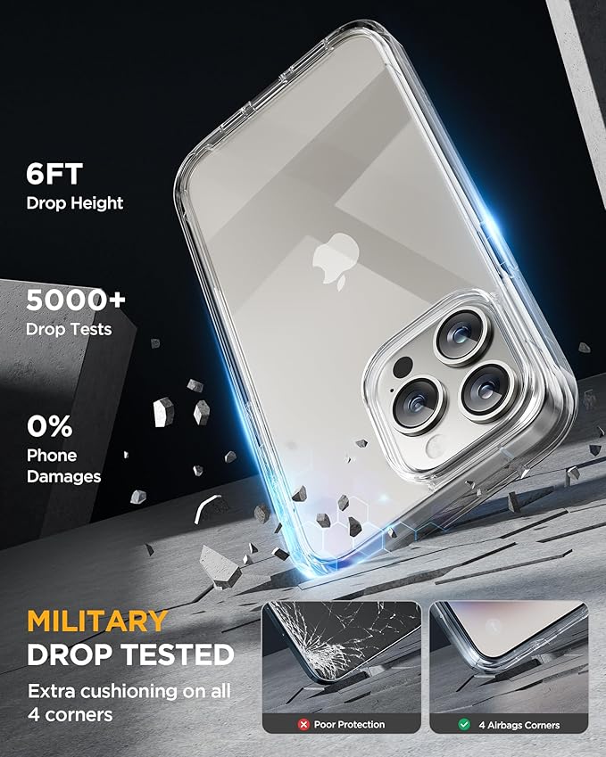 Miracase for iPhone 15 Pro Case, Full-Body Clear Bumper Phone case with Built-in Glass Screen Protector& Camera Protector, Military Drop Proof 15 Pro Case Cover 6.1 inch,Clear