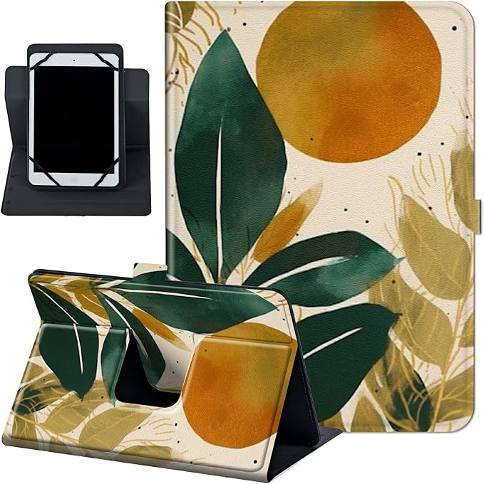 Universal Case for 10.6 inch 11 inch TabletUniversal Case for 10.6-11 Inch Touchscreen TabletSlim PU Leather Stand Folio Shell Cover with 360 Degree Rotatable Kickstand ViewingAbstract Sun Leaf