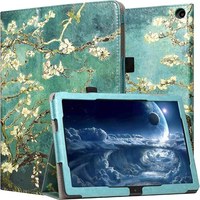 Case for T-Mobile Revvl Tab 2 Tablet - Folio Premium PU Leather Protective Stand Cover with Auto Sleep/Wake Almond Blossom