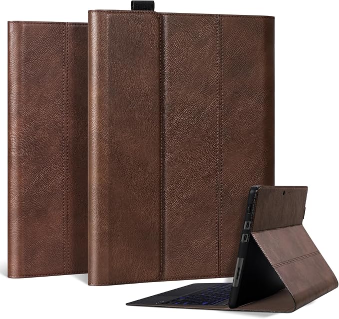 Leather Case for Microsoft Surface Pro 7+/7/6/5/4 12.3 Tablet Case | Premium Leather Folio Cover with Type Cover Keyboard &amp Stylus Pen HolderMagnetic Closure Protective CaseClassic Black