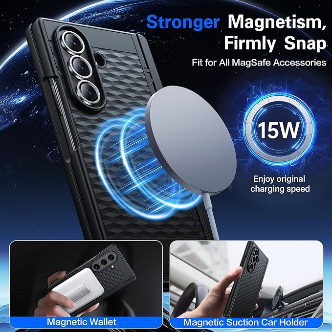 Magnetic for Samsung Galaxy Z Fold 7 Case+Screen Protector | [Hinge Protection] [Kickstand][Compatible with MagSafe] Full Body Protective Phone Case for Galaxy Z Fold 7 Gold