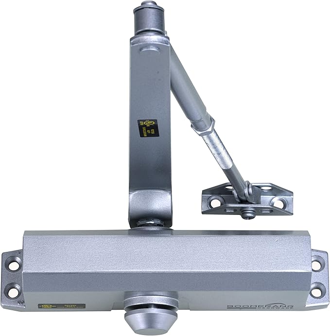 Boomerang Medium Duty Automatic Commercial Door Closer - D703 Hydraulic UL 3 hr. Fire Rated Closer, Surface-Mounted Size 3 for Home & Light Commercial Doors, Aluminum/Silver (US26D)