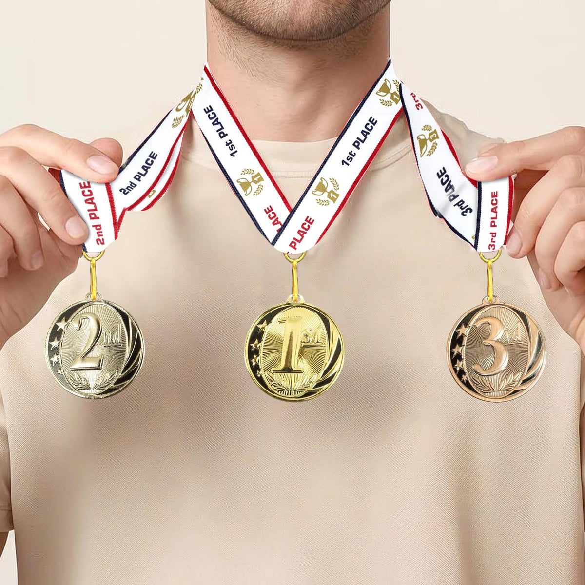 All Quality 1st 2nd 3rd Place Midnite Star Award Medals - 3 Piece Set (Gold, Silver, Bronze) Includes Neck Ribbon