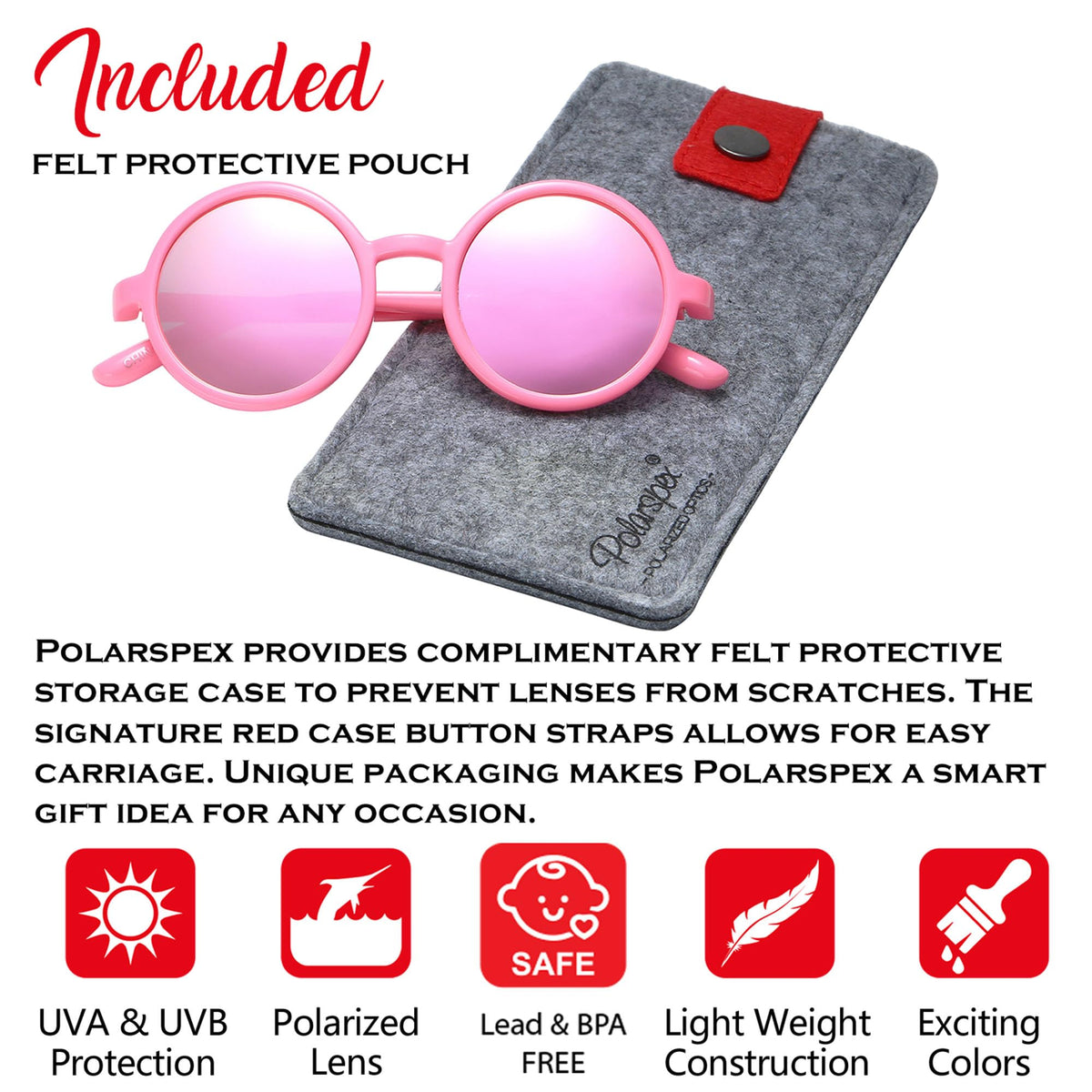 PolarSpex Elastic Retro Circle Round Kids Polarized Sunglasses - BPA FREE