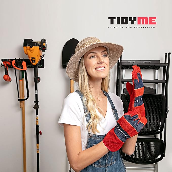 Garage Tool Organizer Wall Mount - 32 inches - Sturdy Storage Rack with Adjustable Hooks, Anti-Rust - Easy Installation, 200lbs Capacity - Garden Tool Organizer (02 Racks & 04 Hooks)