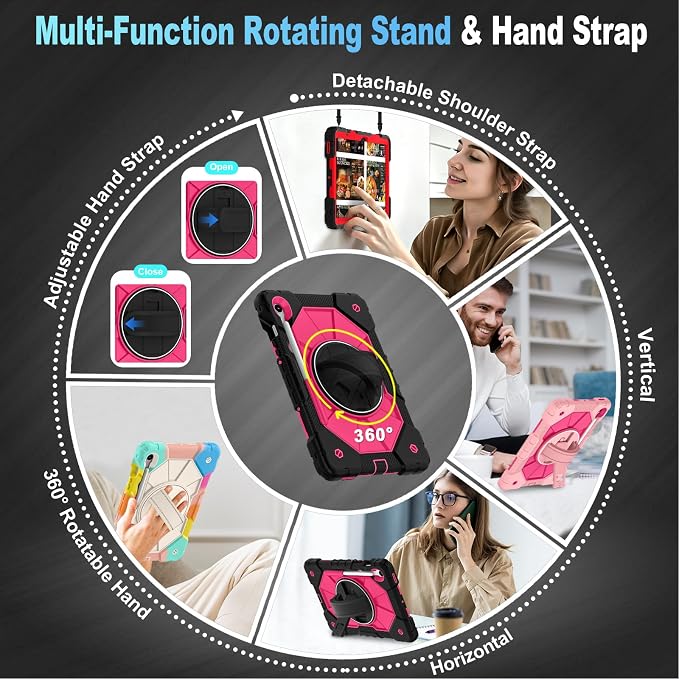 Case for Samsung Galaxy Tab S10 Lite/S10 FE/S9 FE /S9 Tablet Case 10.9/11 Inch with Rotate Stand &amp Hand Strap Screen Protector Pen Holder for Galaxy Tab S10 FE Cases Black