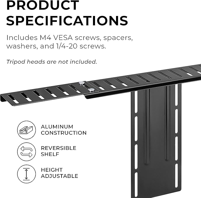 HumanCentric DSLR Monitor Mount Extra Large, Desk Camera Mounting, Light Webcam, Microphone Shelf for Monitor VESA Arm, Replace Clamp Tripods, 100x100mm Patterns, Aluminum, Hardware Included