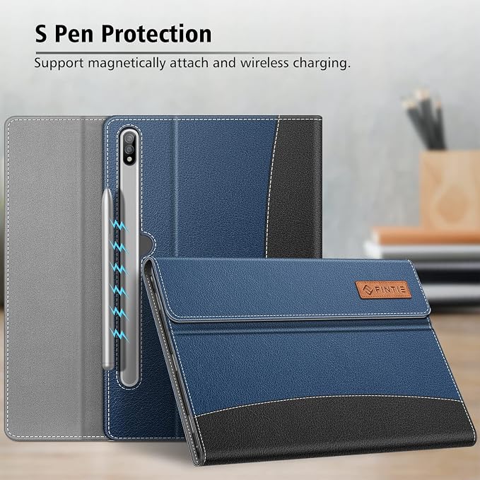 Fintie Portfolio Case for Samsung Galaxy Tab S8/Tab S7 11 Inch | Multiple Angles Business Cover with Pocket Built-in S Pen Holder Auto Sleep/Wake Dreamy Marble