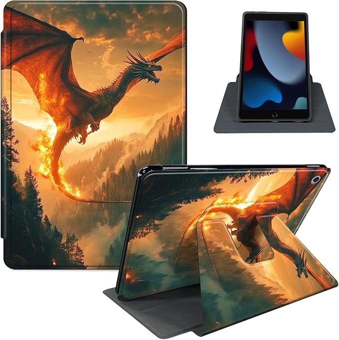 for iPad 11th Generation (A16 2025) 11 / iPad 10th Gen 10.9 2022 Case 360° Rotating PU Leather Stand Cover with Auto Sleep/Wake Shockproof TPU Backl Two Dragons Fighting