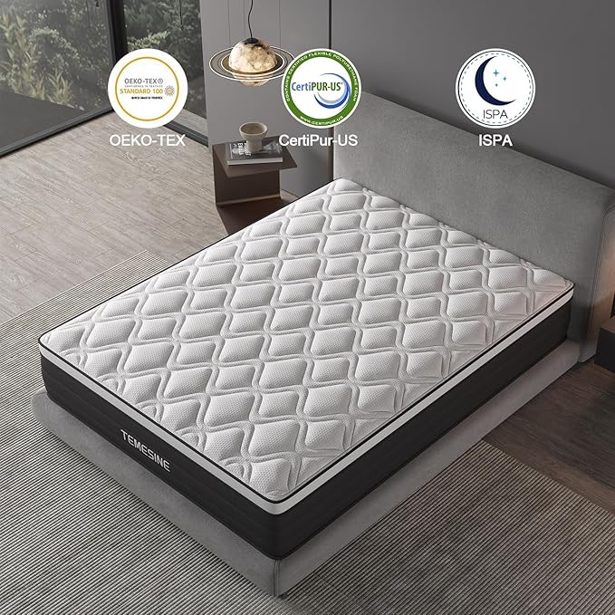 Full Size Mattress, 10 Inch Hybrid Mattress in a Box with Individual Pocket Spring, Gel Memory Foam and Euro Top, Medium Firm Feel with Motion Isolation, Pressure Relief, Edge Support, Black