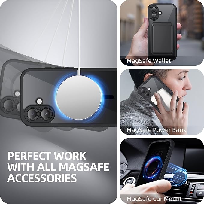 BERFY Magnetic for iPhone 16 Case, Compatible with MagSafe, Built-in Privacy Screen Protector and Upgraded Camera Protection, Anti-Spy Full Body Shockproof Phone Case for 16 6.1", Black