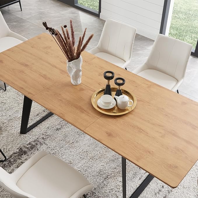 ZckyCine Modern Dining Table and Chair Set for 4 – Rectangular Expandable Wooden Table, Space-Saving Multifunctional Design for Small Spaces