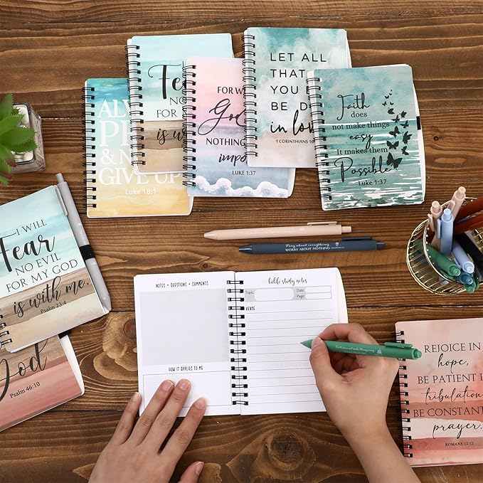 Christian Prayer Journals for Women Bulk Easter Church Gifts Spiral Notebooks with Religious Pens Bible Study Devotional Supplies Sunday School Favors(10 Sets/20 Pcs)